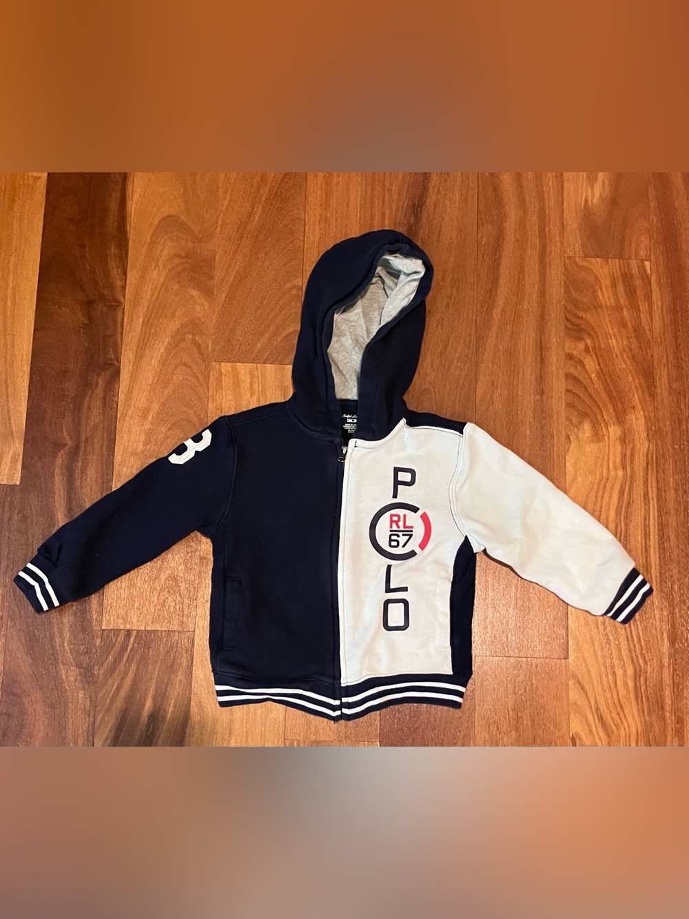 Ralph Lauren Navy & White RL67 Hooded Zip Sweatshirt for Kids
